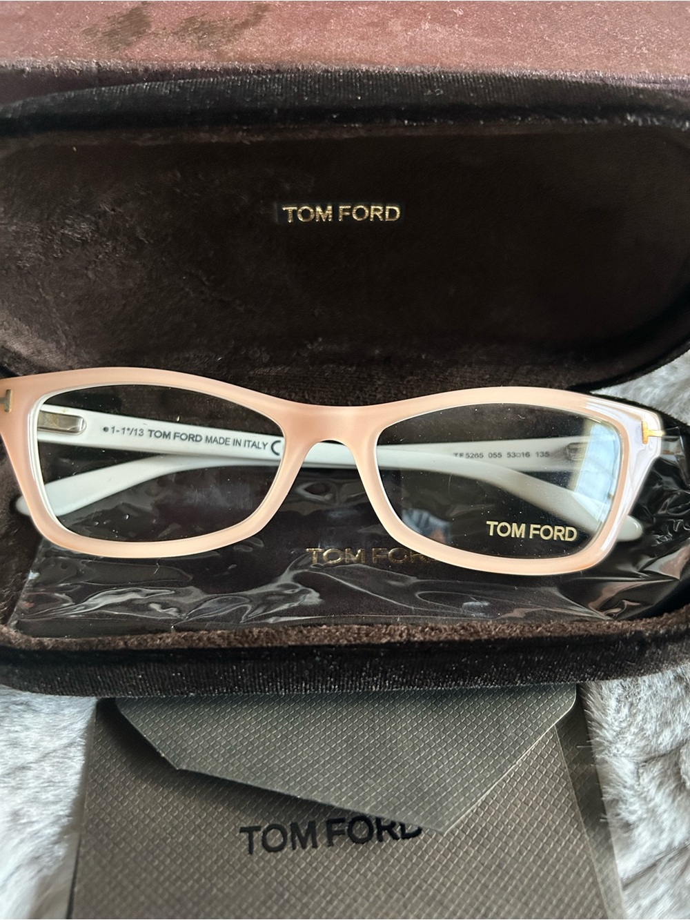 New Authentic Tom Ford Eyeglasses 5265 Peach/White 055 53-16 W Original Case
